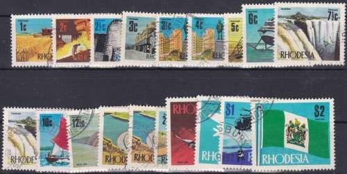 RHODESIA - 1970 DEF, SET OF SINGLES TO 2 DOLLARS INCLUDES SET OF 5 ADD. VALUES, FINE USED - CV:R400!