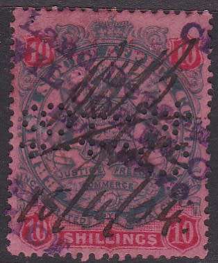 BSAC RHODESIA - 1890 LARGE ARMS, 10 SHILLING SINGLE - FISCAL USED SCARCE STAMP!!!!!