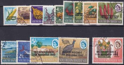 SOUTHERN RHODESIA - QE2 INDEPENDENCE, SET OF SINGLES TO 1 POUND - FINE USED!!!!!