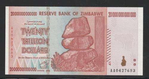 ZIMBABWE-20 000 000 000 000-TWENTY TRILLION DOLLAR BANKNOTE-SUPERB CRISP UNCIRCULATED