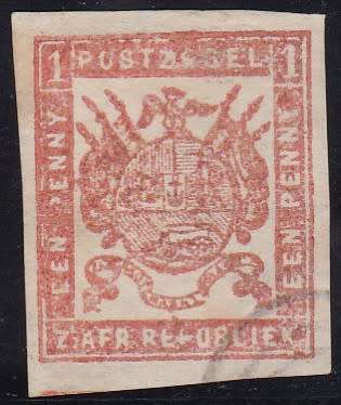 TRANSVAAL - 1875 1D ORANGE RED SINGLE, IMPERF M/M - CV:R750!!!!!