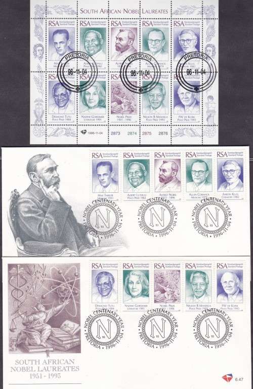 RSA - MANDELA & DE KLERK, NOBEL LAUREATES, FDC SET 7.46 & 7.47 WITH CTO FULL SHEET - FINE!!!!!