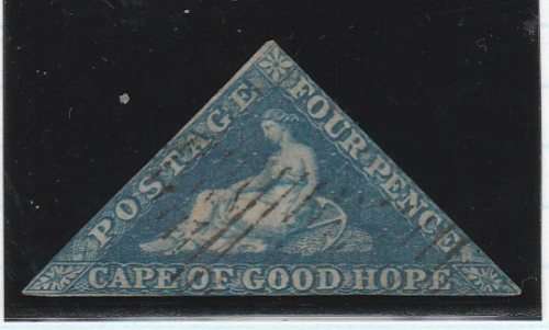 CAPE OF GOOD HOPE TRIANGLE-4D BLUE,WHITE PAPER-FAIR,MARGINS AS PER SCAN-USED