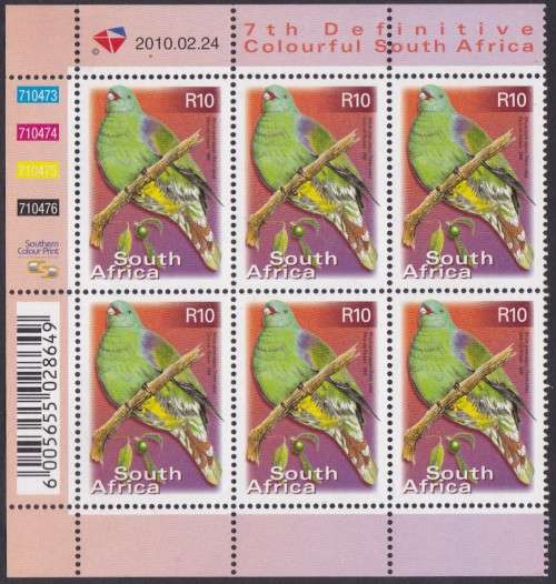 RSA - 7TH DEF ISSUE:BIRDS, R10 CONTROL BLOCK OF 6, DATED:2010/02/24 - FINE U/M!!!!!