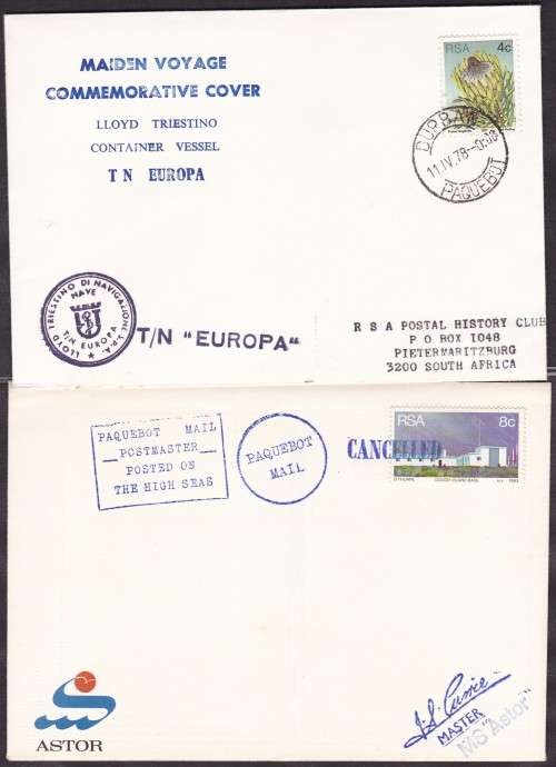 RSA - SHIPPING, ASTOR + T/N EUROPA, 2 X FDC'S - 1 IS SIGNED BY MASTER!!!!!