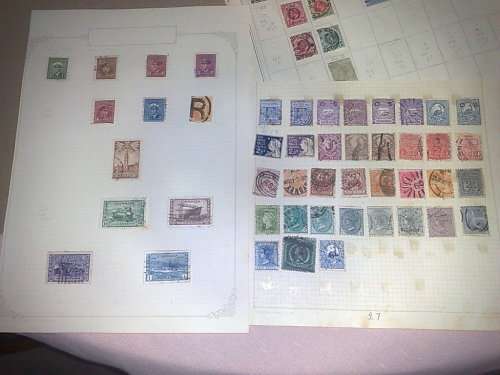 BRITISH COMMONWEALTH-10  OLD ALBUM PAGES WITH ASSORTED STAMPS,BID PER PAGE,MANY Q VICS