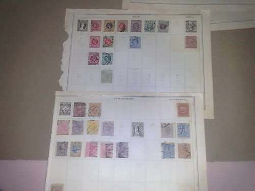 BRITISH COMMONWEALTH-10  OLD ALBUM PAGES WITH ASSORTED STAMPS,BID PER PAGE,MANY Q VICS