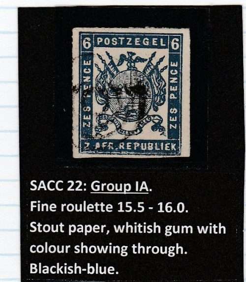 TRANSVAAL-1870-6D BLACKISH BLUE-GOOD MARGINS,GROUP 1A-CV R1080-FINE USED