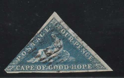 CAPE OF GOOD HOPE TRIANGLE-4D BLUE-2 MARGINS,FAIR USED  STAMP