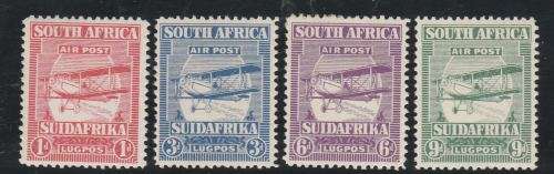 UNION SA-1926 1ST AIRMAILS-SET OF FOUR TO 9D GREEN-FINE MOUNTED MINT