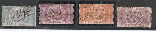 OFS-POSTAL FISCALA-1/,2/,10 SHILLING AND 1 POUND-FISCALLY USED,HIGH CV LOT