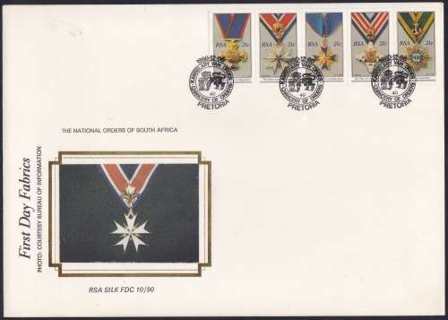RSA - NATIONAL ORDERS, SILK FDC NO.10/90, FINE - ONLY 600 ISSUED!!!!!