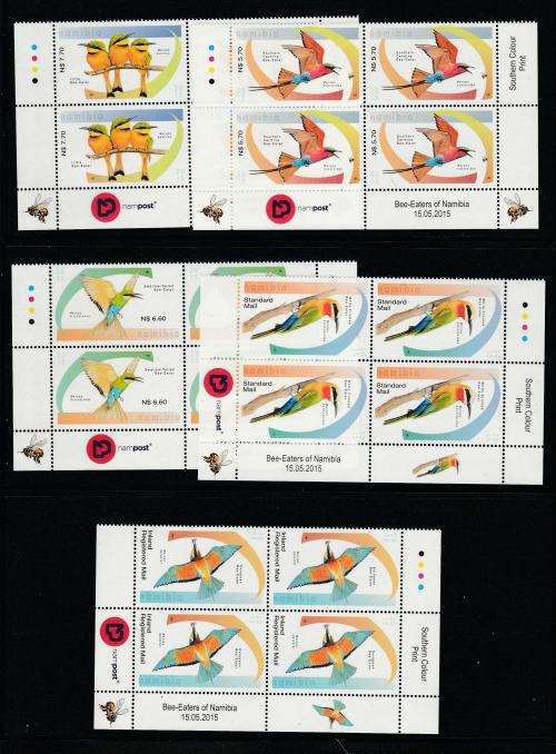 NAMIBIA-BEE EATERS OF NAMIBIA-BEAUTIFUL SET OF 5 CONTROL BLOCKS,CV R1050-SUPERB UM,NEVER HINGED
