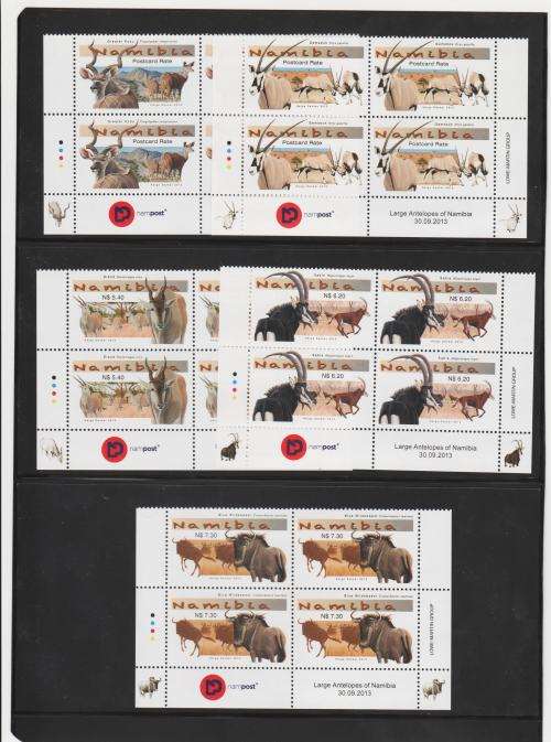 NAMIBIA-2013 LARGE ANTELOPE-SET OF 5 SUPERB UM,NEVER HINGED CONTROL BLOCKS,HIGH FACE AND CV R740