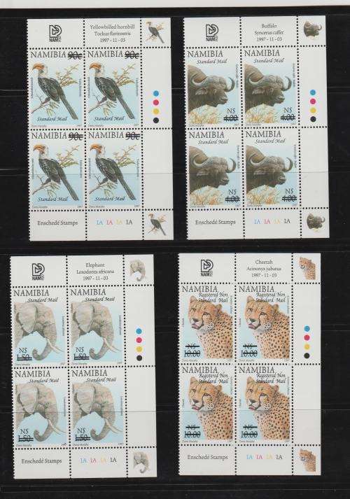 NAMIBIA-2005 SURCHARGES -4 ASSORTED CONTROL BLOCKS -FINE UM,NOT COMMON AND GOOD CV