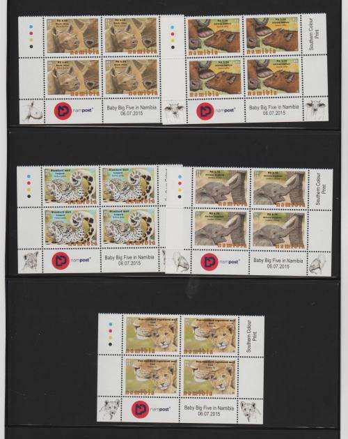 NAMIBIA-2015-THE BABY BIG FIVE-FULL SET OF 5 CONTROL BLOCKS-SUPERB UM,HIGH CV AND SCARCE SET