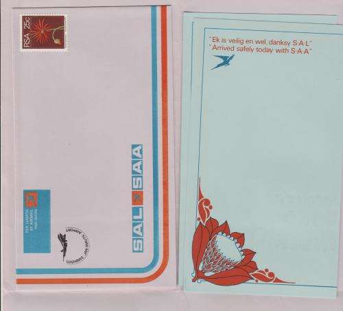 SA AIRWAYS SCARCE PRESENTATION PACK-INCLUDES STAMPED UNADDRESSED ENVELOPE,2 NOTE PAGES -FINE