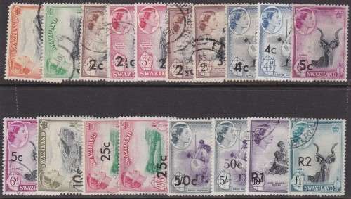 SWAZILAND - QE2, SURCHARGED TO R2 ON 1 POUND (VARIOUS TYPES) - ALL FINE USED!!!!!