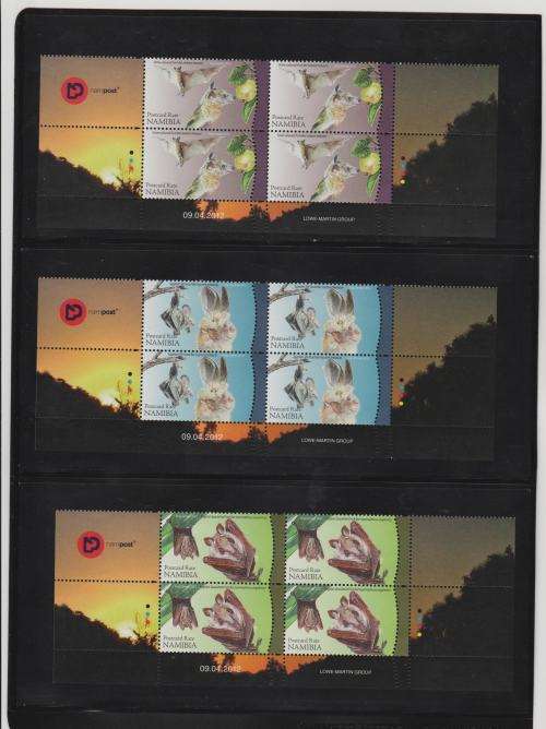 NAMIBIA-2012-BATS OF NAMIBIA-SET OF 3 SUPERB UM CONTROL BLOCKS,SCARCE GOOD CV SET