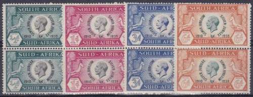 UNION SA - 1935 KGV SILVER JUBILEE, SET OF 4 VERTICAL PAIRS - FINE U/M!!!!!