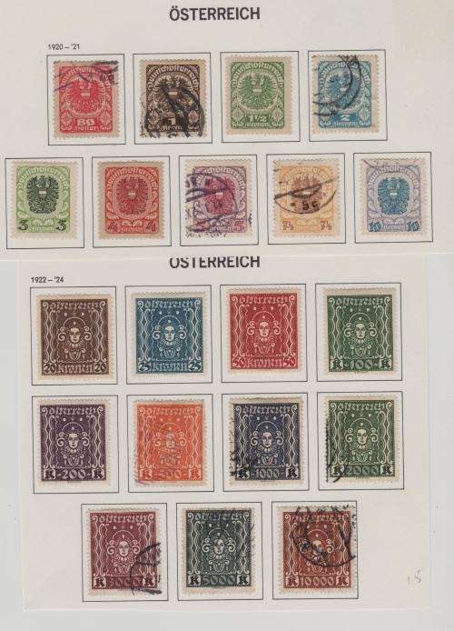 AUSTRIA-1920-21 AND 1922-24-TWO COMPLETE SETS-MIXED MINT AND USED,FINE MOUNTED ON PAGE