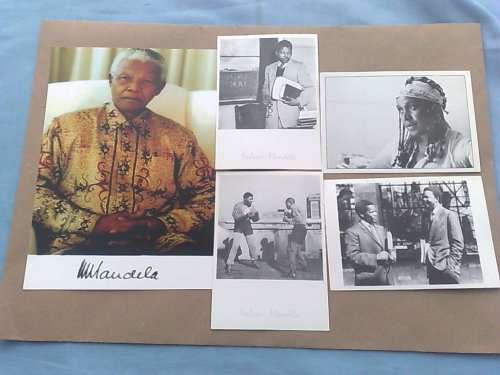 MANDELA-SCARCE SET OF 4 MAXICARDS,EACH WITH M/SHEET ON BACK-PLUS FREE SIGNED PHOTO(PRINTED)