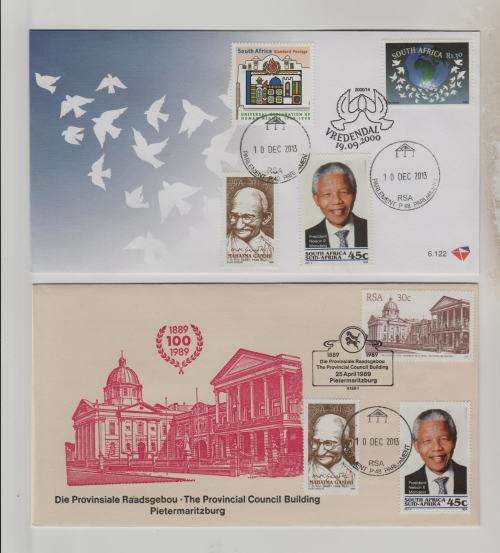 MANDELA AND GANDHI-2 X HANDCANCELLED COVERS,HUMAN RIGHTS DAY 10 DEC 2013 AT PARLIAMENT