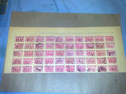 BSAC RHODESIA-50 X DOUBLE HEADS,1D RED-ON 2 CARDS-ALL PLATED IN POSITION-USED,VARIOUS POSTMARKS