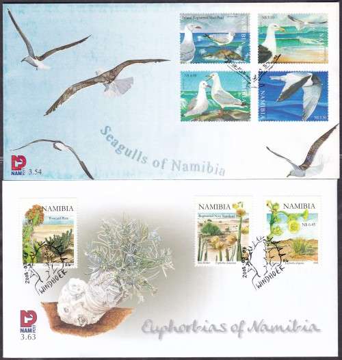 NAMIBIA - SEAGULLS + EUPHORBIAS, 2 X GOOD FDC'S - FINE!!!!!