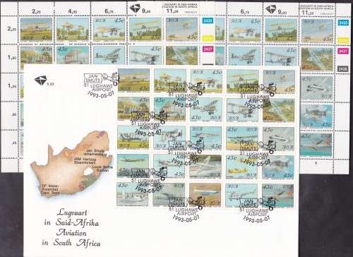 RSA - AVIATION IN SA, FDC 5.23 + 2 X U/M FULL SHEETS - ALL FINE!!!!!