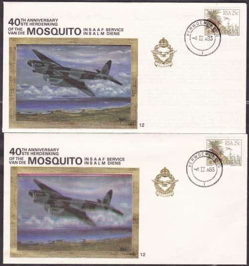 RSA - SA AIRFORCE, 2 X FDC NO.12, VARIETY=COLOUR SHIFT IN DESIGN + NORMAL FDC!!!!!