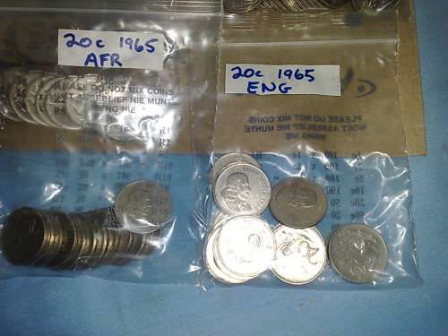 RSA-HUGE LOT OF 20C PIECES,SOME 1965 ENG and AFR-INCLUDED-SOME UNC-OVER 600 PIECES EXTIMATED
