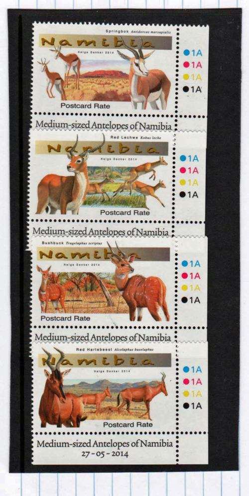 NAMIBIA-2014 MEDIUM SIZE ANTELOPE-SUPERB UM SET OF 4 CONTROL CORNER SINGLES-GOOD CV SET