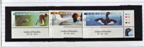 NAMIBIA-BIRDS-GREBES OF NAMIBIA-SUPERB UNMOUNTED SET OF CONTROL SINGLES-GOOD CV SET