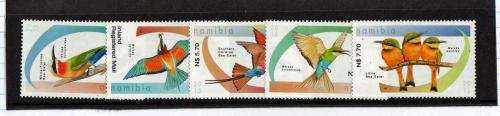 NAMIBIA-BIRDS-BEE EATERS OF NAMIBIA-SUPERB UNMOUNTED MINT SET OF 5 SINGLES-GOOD CV SET