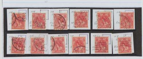 NETHERLANDS-Q WILHELMINA-ASSORTED 5C USED-ALL WITH MINOR PLATE FLAWS,IDENTIFIED-INTERESTING LOT