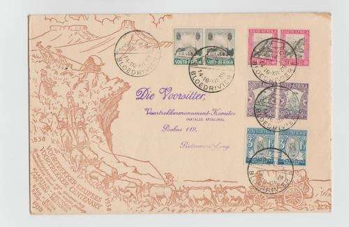 UNION SA-VOORTREKKER CENTENARY FDC-BLOEDRIVER CANCELLATION-GOOD CONDITION,SMALL MARKS ON CORNER