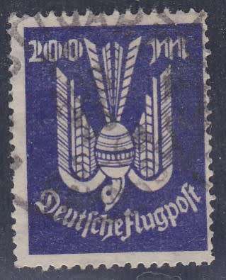 GERMAN EMPIRE - 1928 AIRMAIL, 200 MARK BLUE SINGLE, FINE USED, CERTIFIED ON BACK OF STAMP - CV:R960!