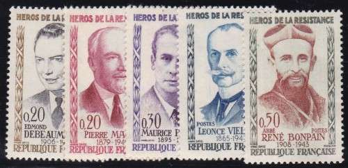 FRANCE - 1960 HEROES OF RESISTANCE, FINE U/M SET OF 5 SINGLES - CV:R350!!!!!