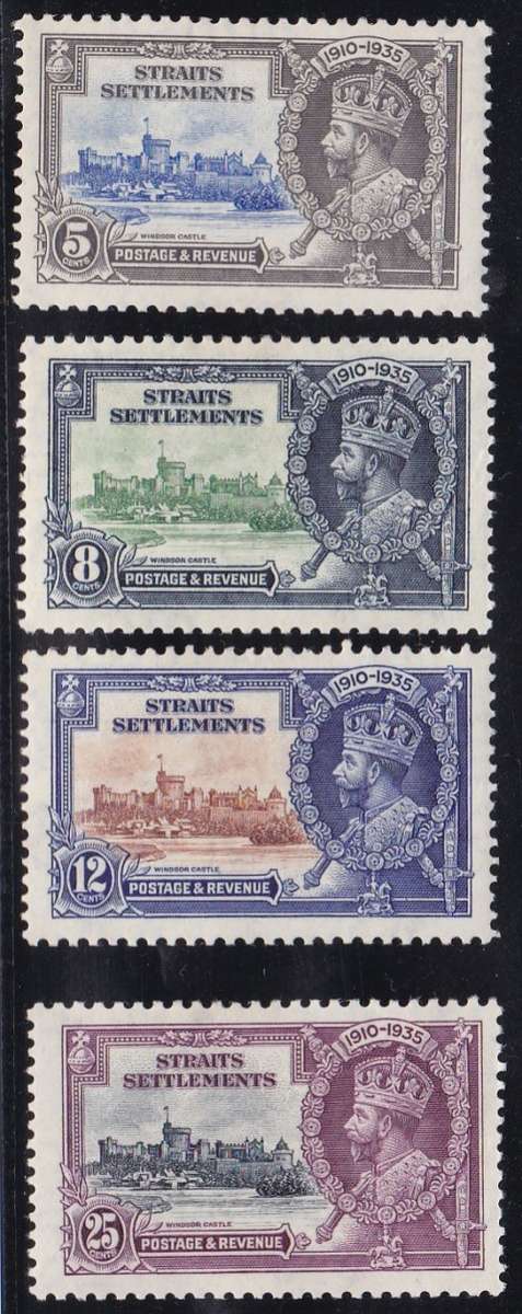 STRAITS SETTLEMENT - 1935 KGV SILVER JUBILEE, SET OF 4 SINGLES - FINE MINT!!!!!