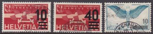 SWITZERLAND - 1935 AIRMAILS SURCHARGED, 3 X FINE USED SINGLES - CV:R610!!!!!