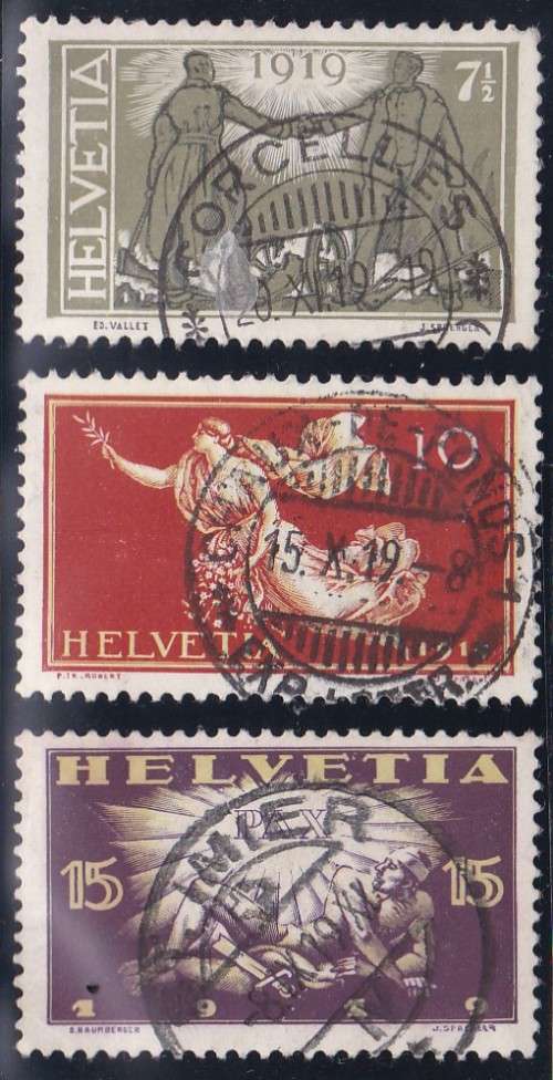 SWITZERLAND - 1919 PEACE, FINE USED SET OF 3 SINGLES - CV:R355!!!!!