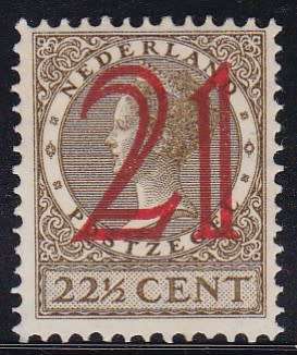 NETHERLANDS - 1929 SURCHARGE, 21c SINGLE, FINE LIGHTLY M/M - CV:R580!!!!!