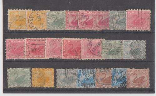 WESTERN AUSTRALIA-SWANS-ASSORTED ON STOCKCARD-USED LOT,MAINLY FINE-NOT CHECKED