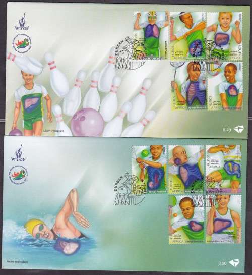 RSA - 19TH WORLD TRANSPLANT GAMES 2013, FDC SET8.49 & 8.50 - FINE AS NEW!!!!!