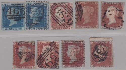 GB - QUEEN VIC PENNY REDS + 2D BLUE IMPERFS, GOOD USED - HIGH CV!!!!!