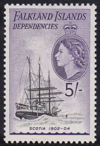 FALKLAND ISLANDS DEPENDENCIES - 1954 QE2 SHIPS, 5/ SUPERB U/M SINGLE - CV:R840!!!!!