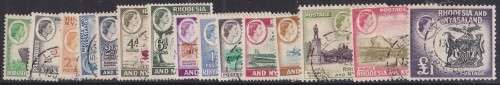 RHODESIA & NYASALAND - 1959 QE2, SET OF SINGLES TO 1 POUND, FINE USED - CV:R1650!!!!!