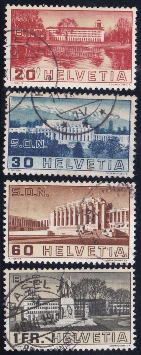 SWITZERLAND - INT. LABOUR BUREAU, FINE USED SET OF 4 SINGLES TO 1FR - CV:R710!!!!!