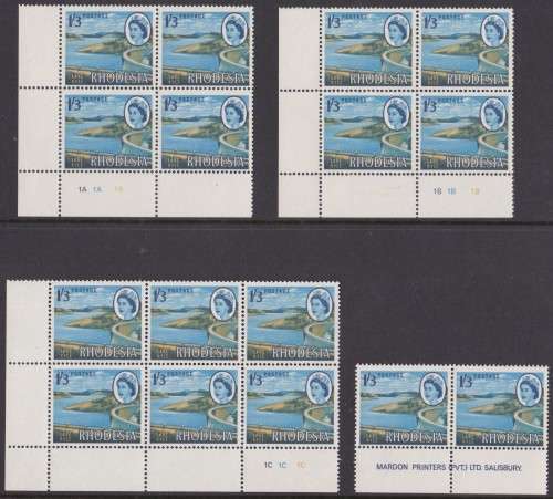RHODESIA - 1966 MARDON PRINTING, 1/3 WHITE GUM SET OF CONTROLS A TO C, FINE U/M - CV:R600!!!!!